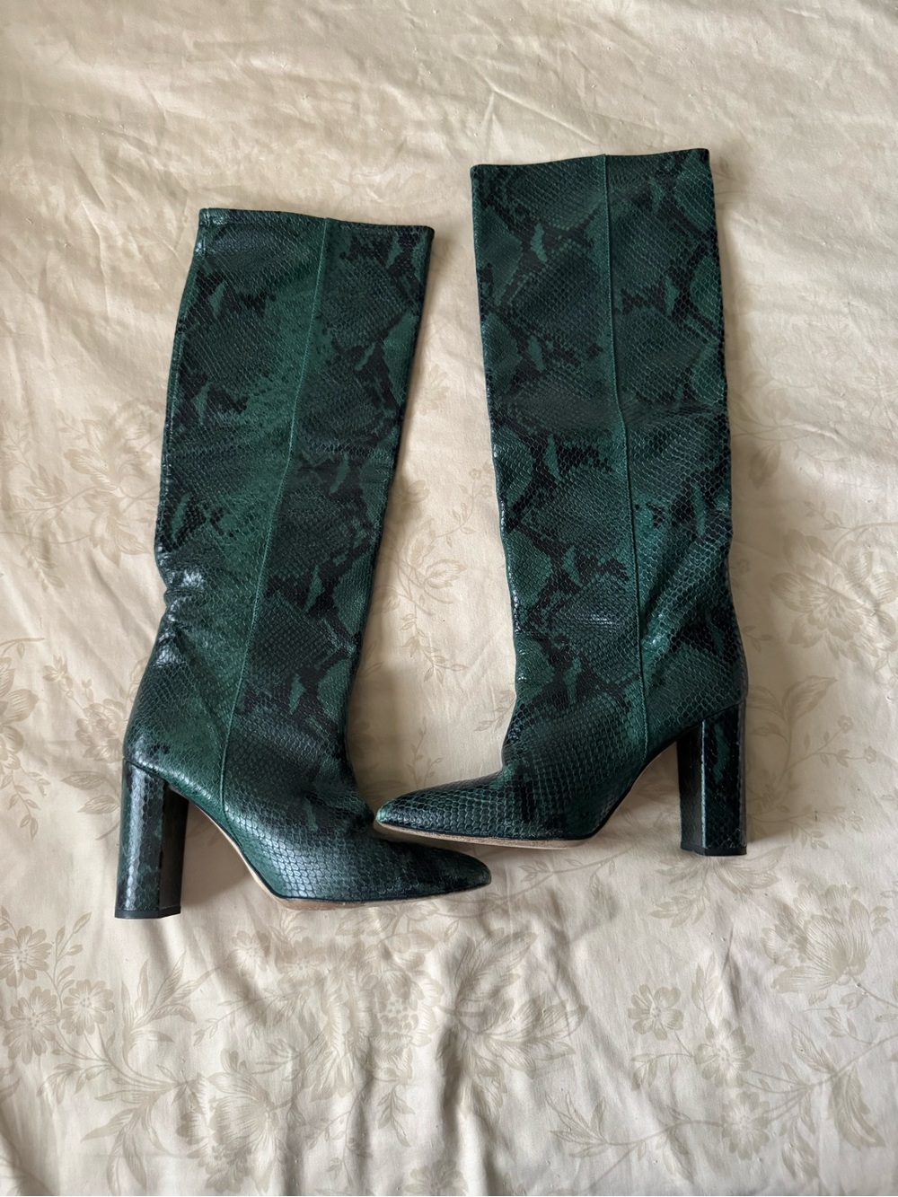 Paris Texas Emerald Green Python Skin Embossed Over-the-Knee Boots - Picture 2 of 4